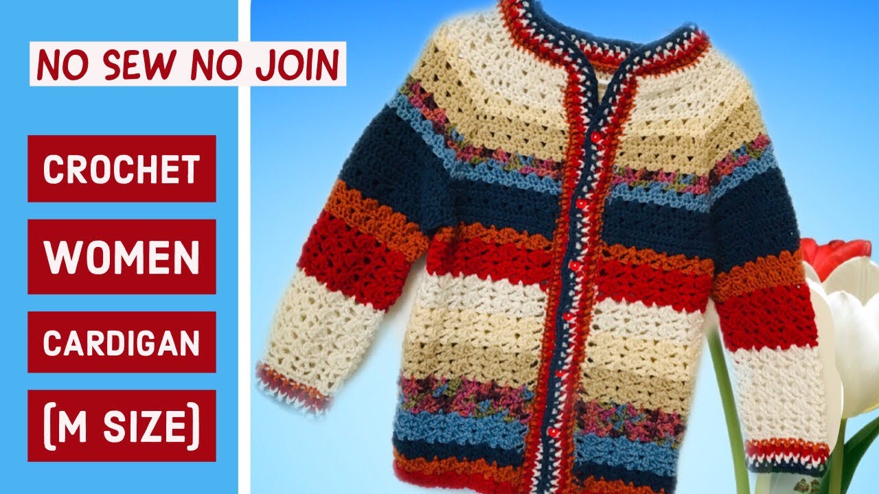 Crochet no sew no join women/adult cardigan/sweater(m) size(Part 1) - Tamil version
