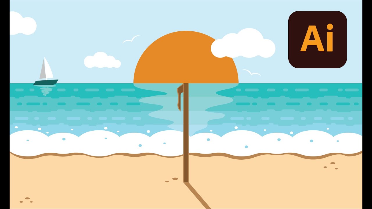 Creative  beach illustration Process (Adobe Illustrator)