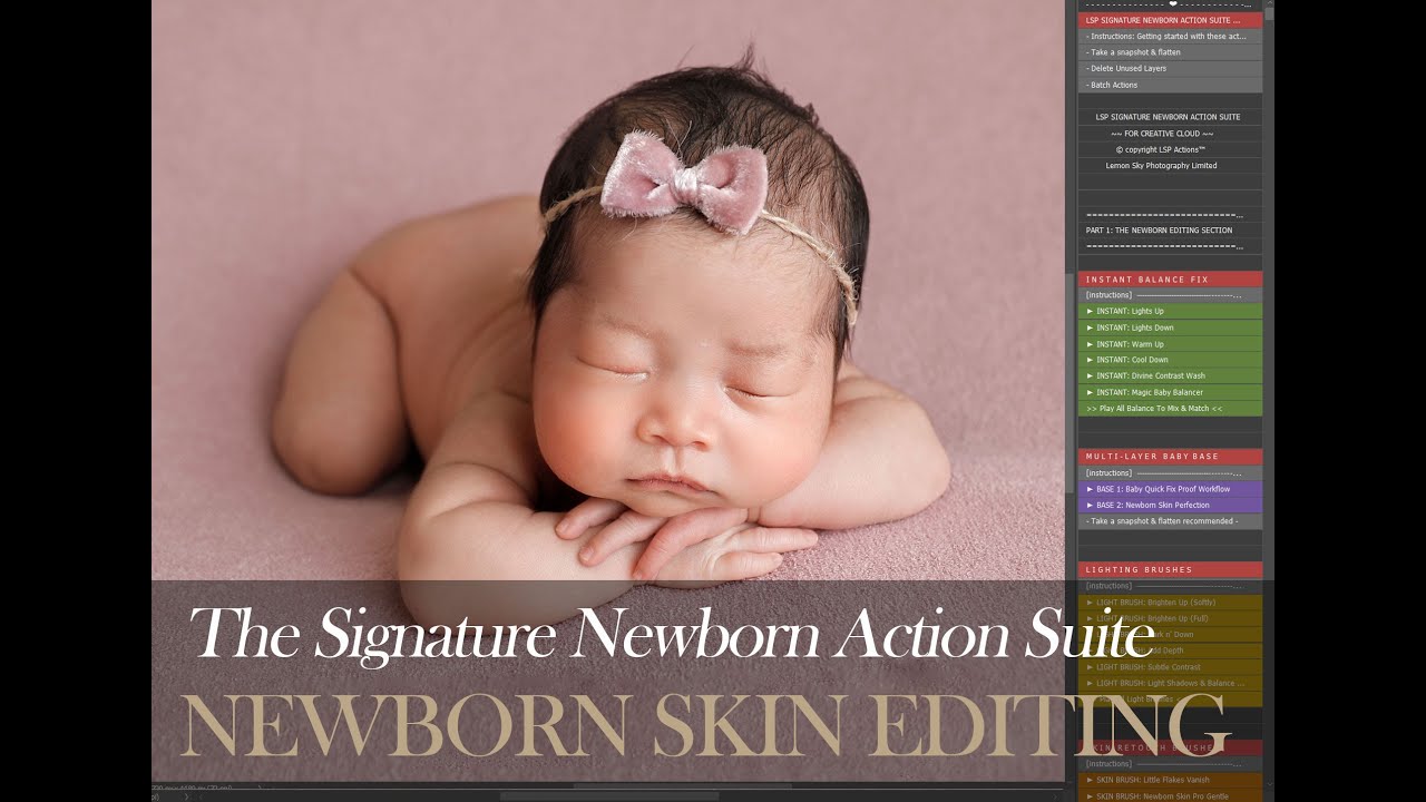 Полный урок по ретуши кожи новорожденных в Photoshop: набор фирменных экшенов Signature Newborn P...