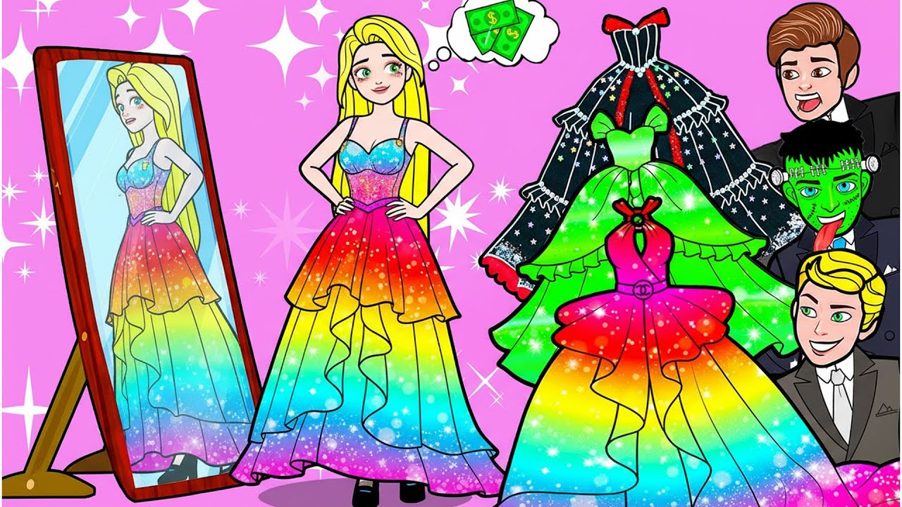 💖Paper Dolls💖 Poor Rapunzel Princess Fall in Love Dress Design in Prom - Rapunzel Family 놀이 종이