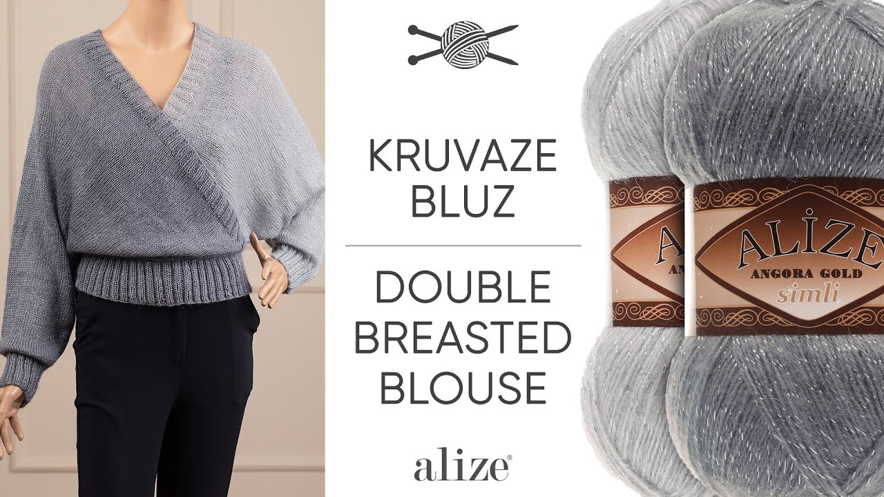 Alize Angora Gold ile Kolay Kruvaze Bluz •  Double Breasted Blouse • Двубортная блузка