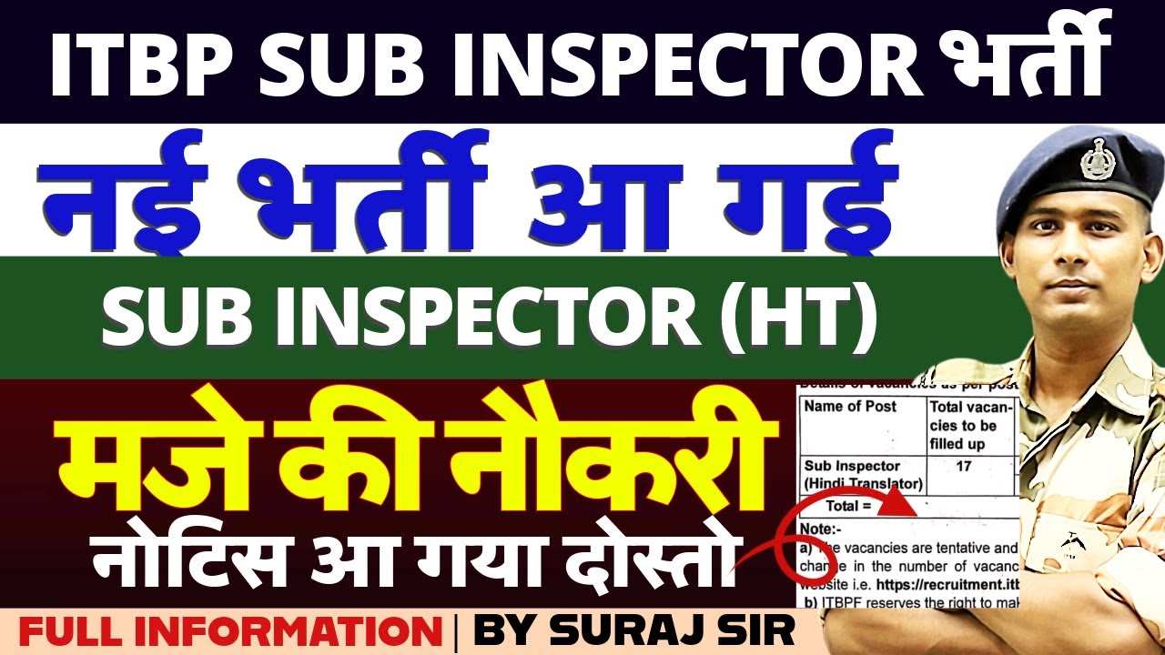 Sub Inspector भर्ती ITBP SUB INSPECTOR HINDI TRANSLATOR VACANCY 2023 ITBP NEW RECRUITMENT 2024