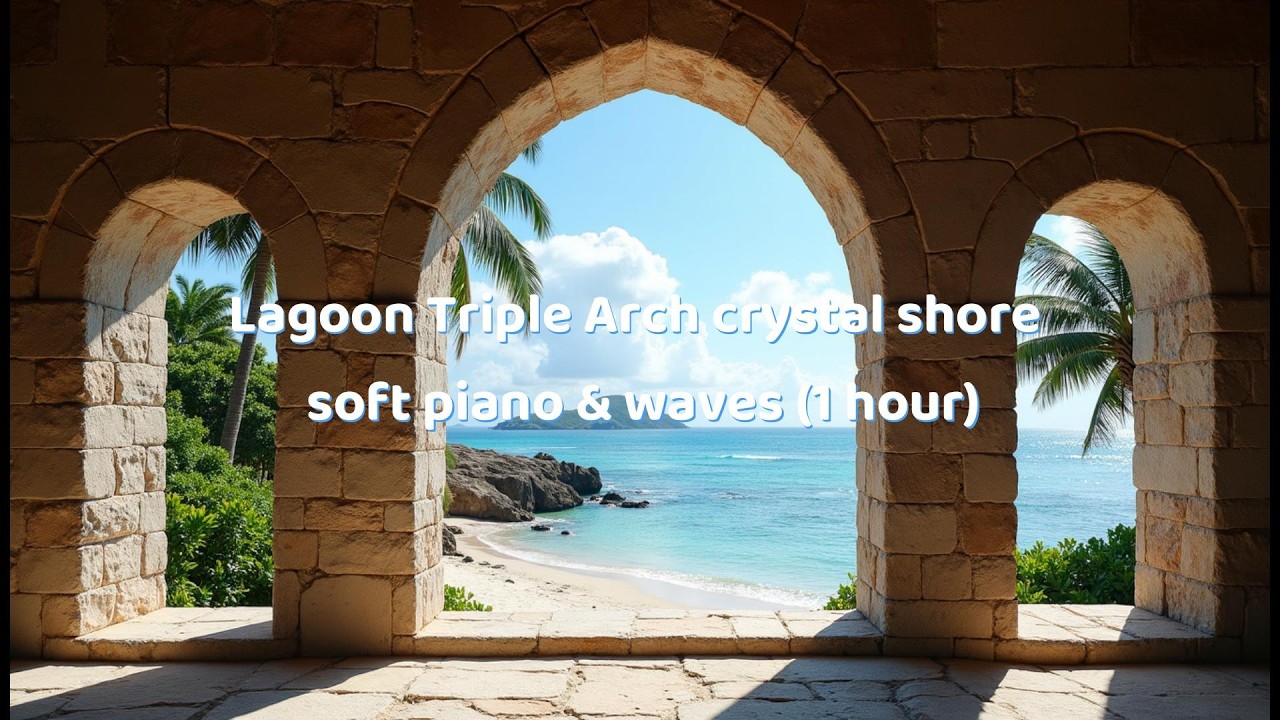 Lagoon Triple Arch — crystal shore soft piano & waves (1 hour)