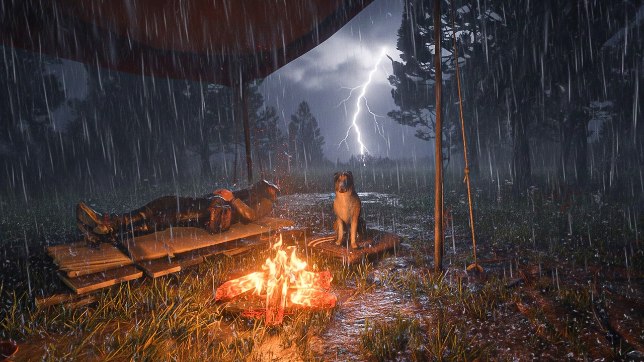 Thunderstorm Camp Under a Cozy Tent / Alone with my Dog | RDR2 ASMR Ambience