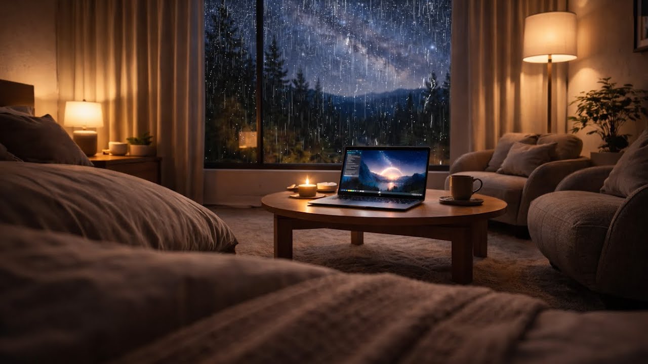 A Calming Night 🌧️ Heavy Rain Sleep Sounds in a Warm Bedroom & Quiet Forest