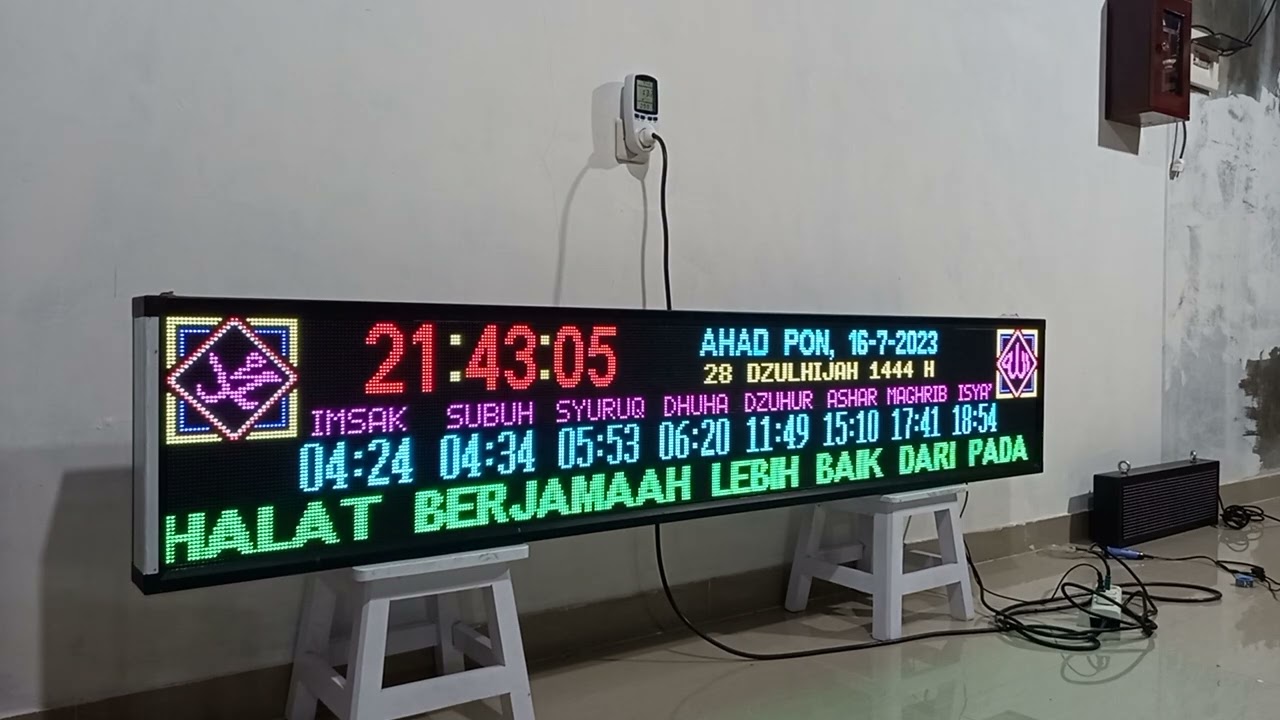 Demo running text jam jadwal sholat full color RGB P5 200x40cm
