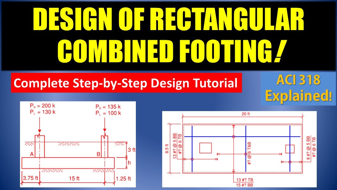 Design of Rectangular Combined Footing | ACI 318 Step-by Step Tutorial