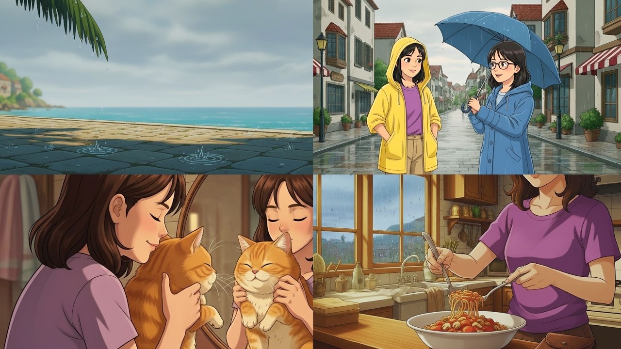 Emily’s Cozy Diary 3: Rainy Seaside Walk, Shared Umbrella & A Stray Cat | Ghibli Style