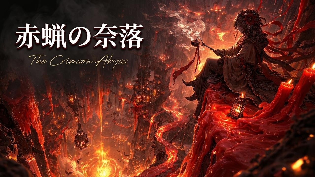 【ダークゴシック/Dark Fantasy】「赤蝋の奈落 - The Crimson Abyss」- 業火に照らされた地下都市を見下ろし、静かに祈りの煙をくゆらせる孤独な夜