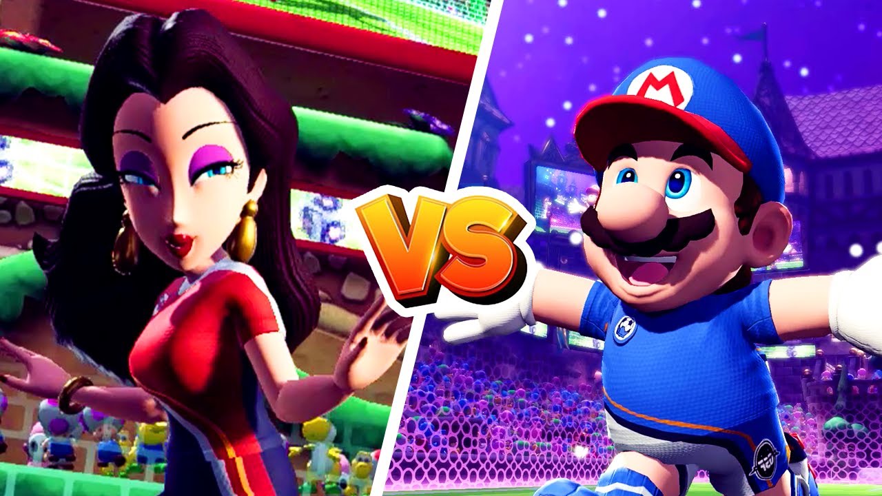 Mario Strikers Battle League - Pauline Vs Mario - Team Girls Vs Team Boys (Hard CPU) Gameplay