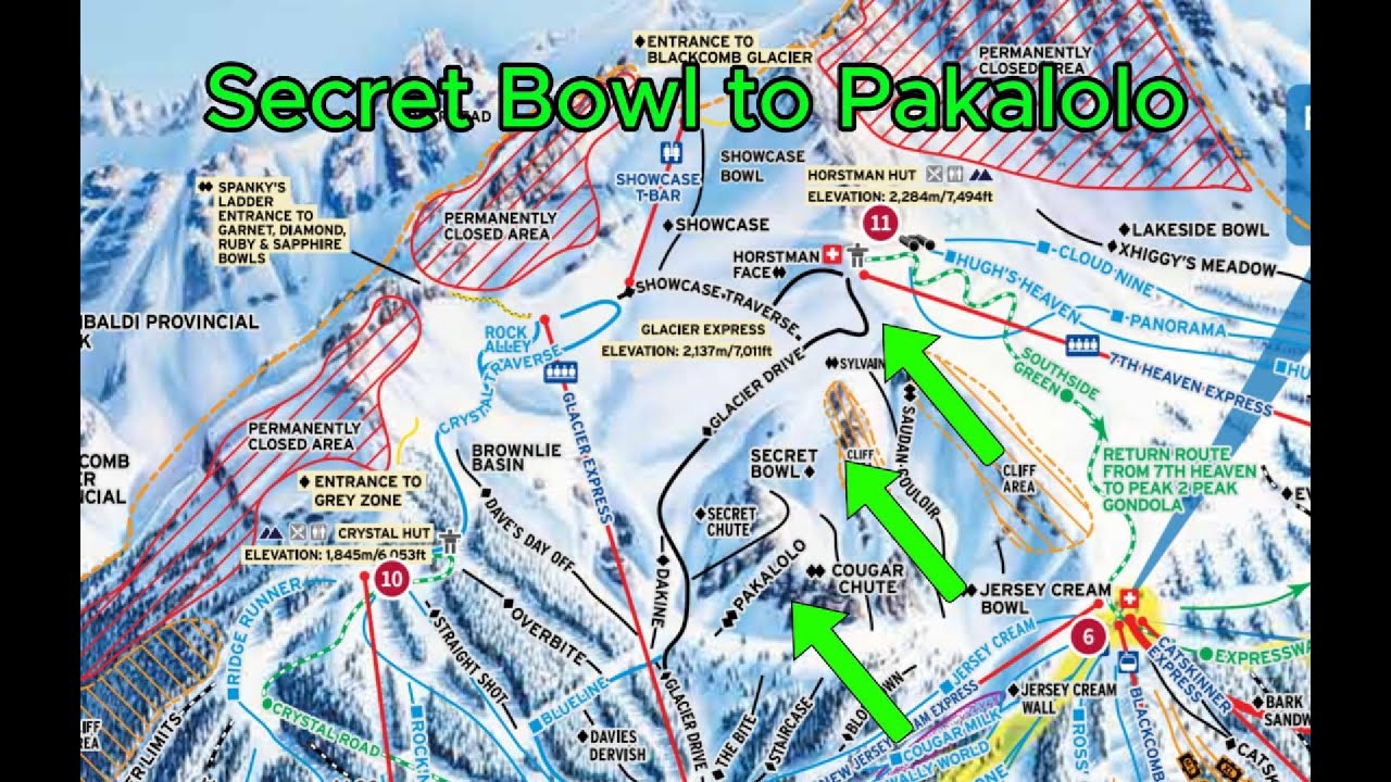 Blackcomb - Skiing Secret Bowl to  Pakalolo