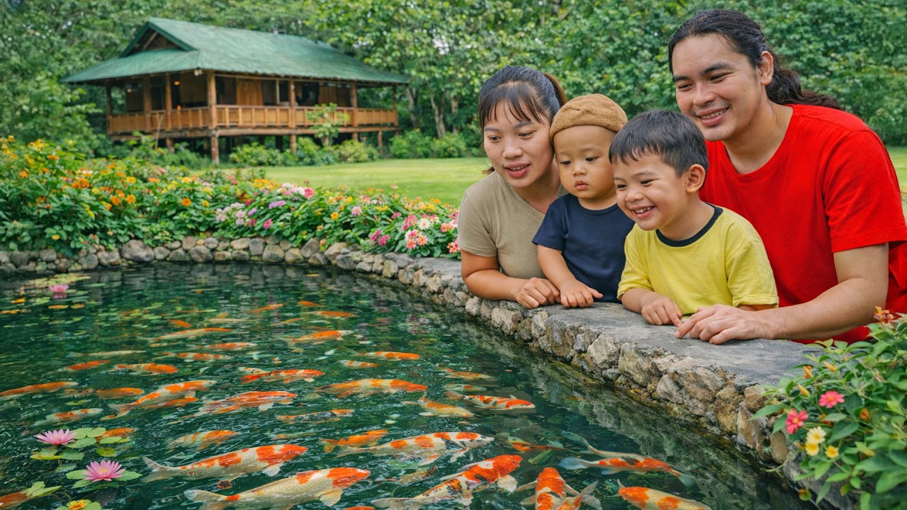 A Productive Workday: Building a Decorative Fish Pond in the Garden - Rural Life | SURVIVAL ALONE