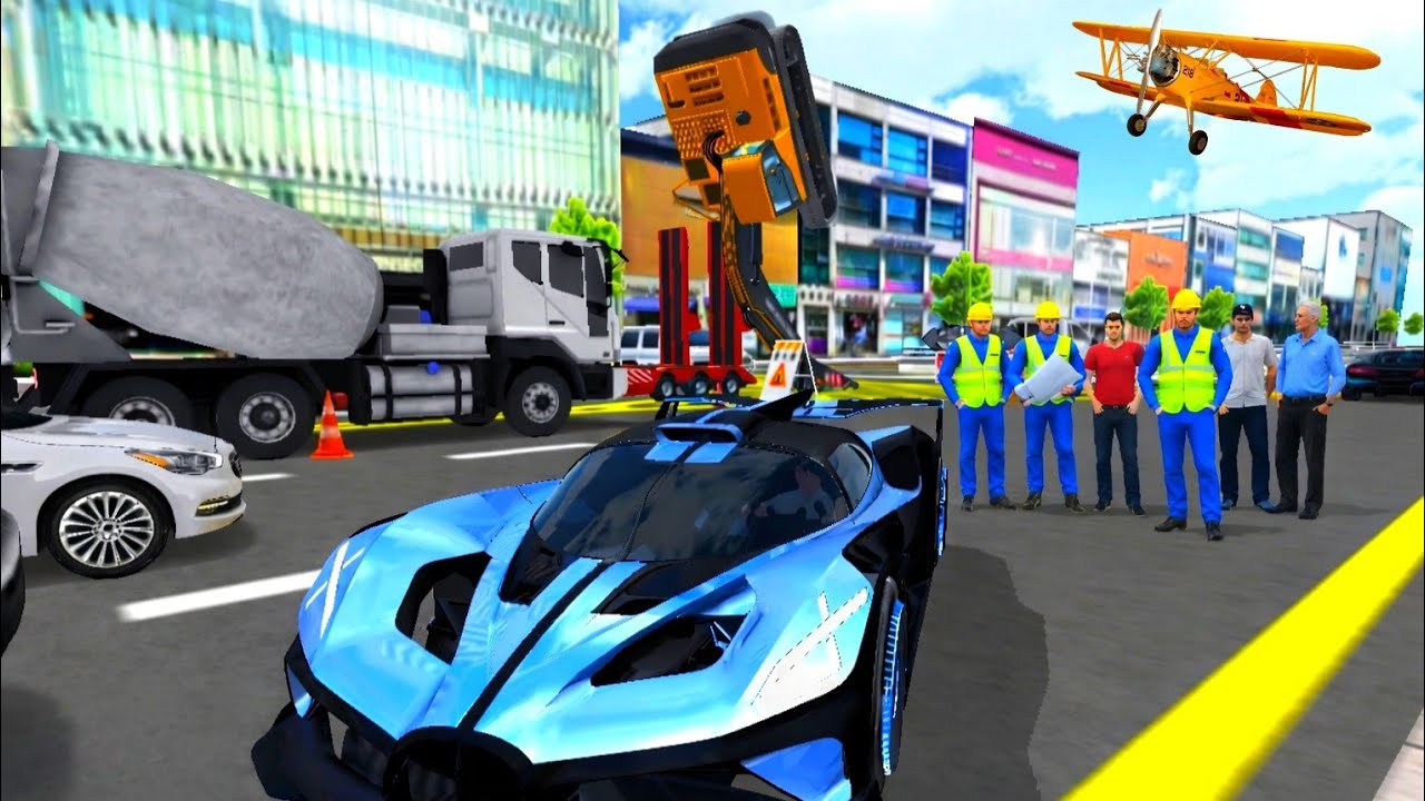 Today's new blue and black bugatti car parking garage& JCB machine fly in the sky#3d driving class 2