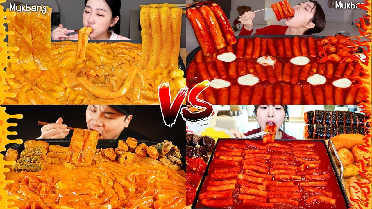 ROSE TTEOKBOKKI VS SPICY TTEOKBOKKI ASMR MUKBANG compilation🧀🔥
