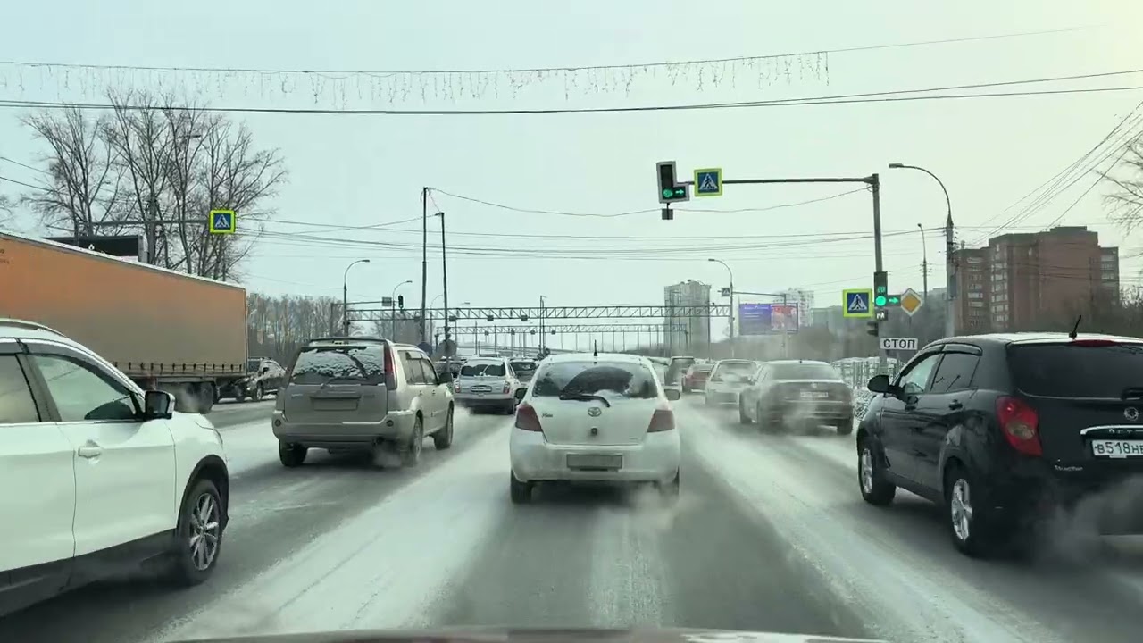 4K Novosibirsk Siberia Walk down the street Big city Russia / February 23,  Sovetskoe highway
