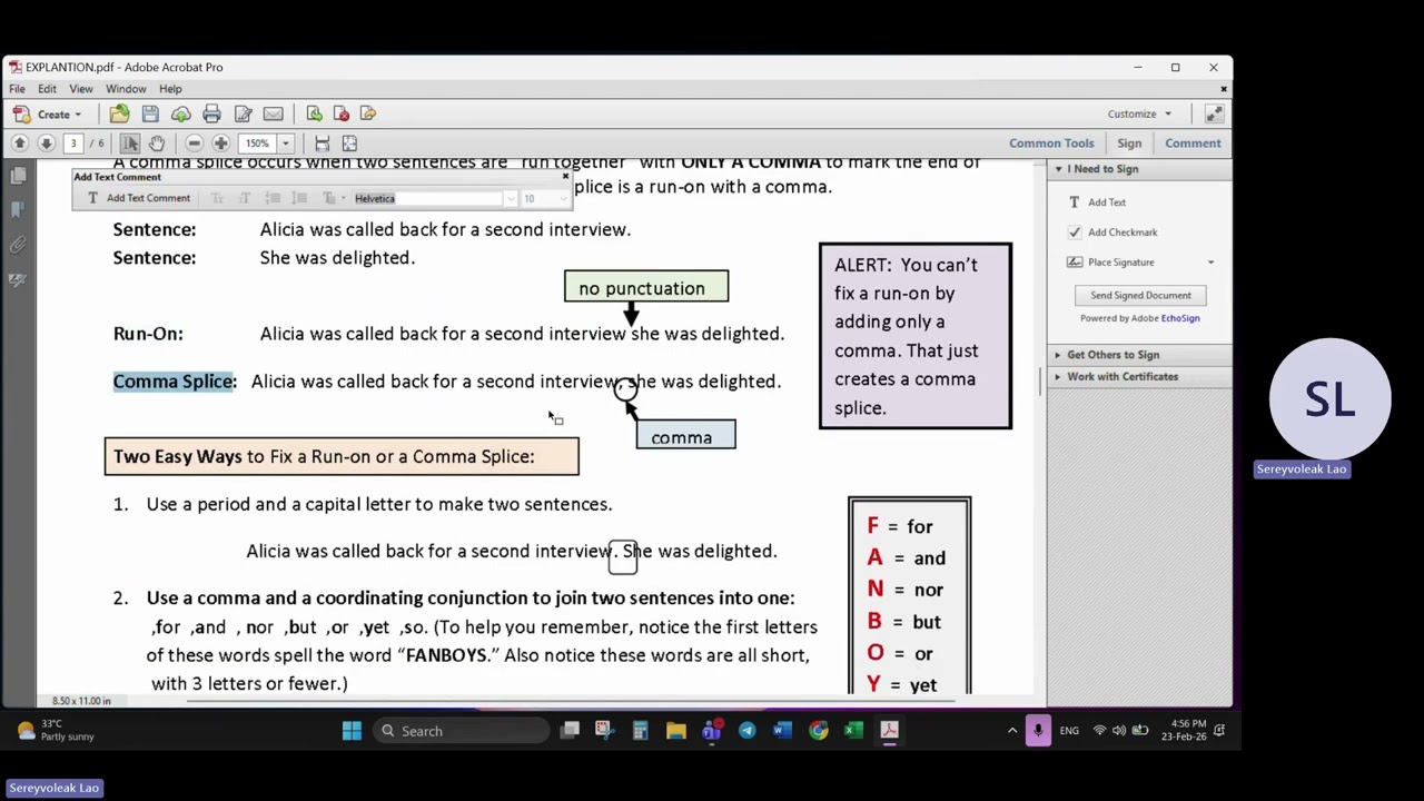 Run-on Sentence vs. Comma splice