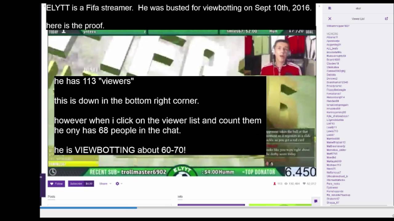 ELYYT caught viewbotting on Twitch! fifa stream busted for viewbotting!