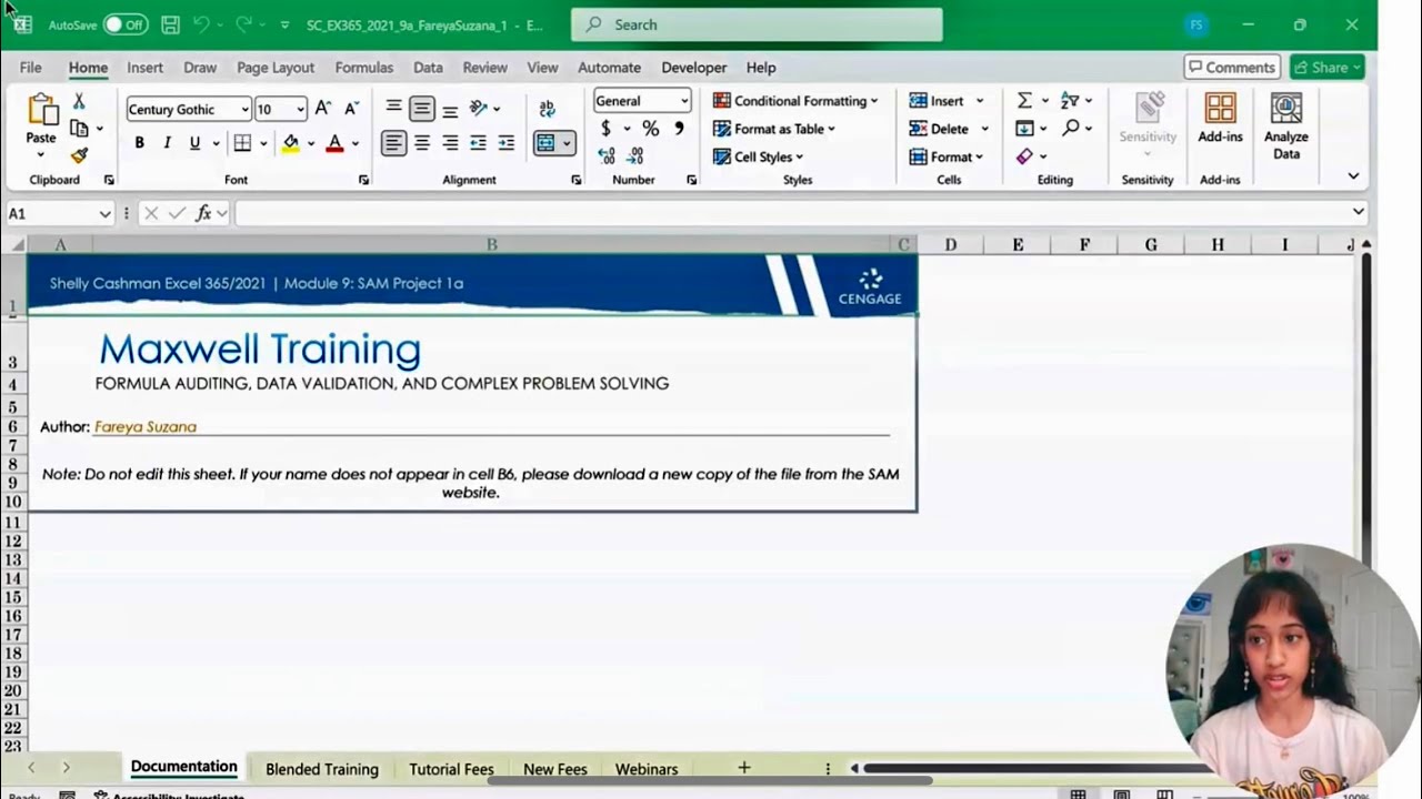 SAM Project 1a Excel Module 09 Formula Auditing, Data Validation | Fareya Suzana