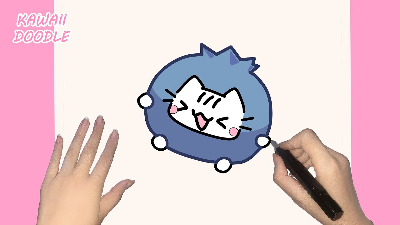 🌸HOW TO DRAW A CUTE CAT BLUEBERRY MEME~ STEP BY STEP ~ KAWAII DOODLE