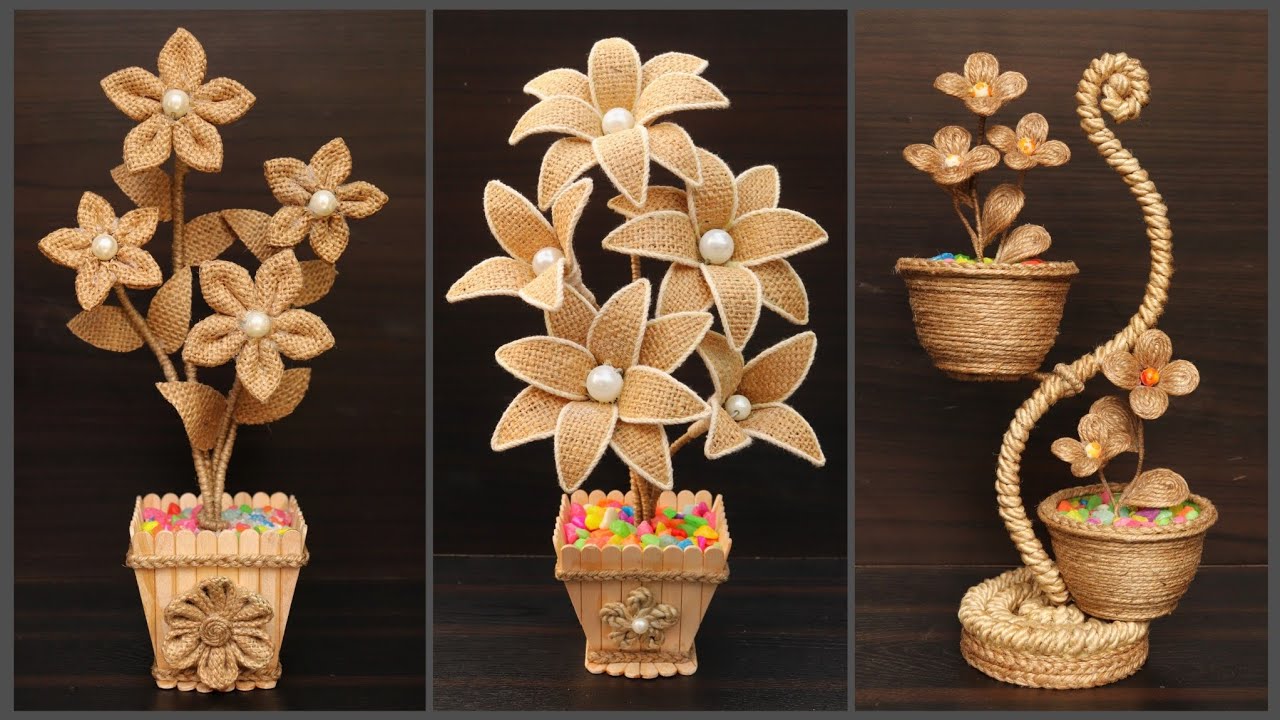 Best collection 3 jute flower vase | Home decorating ideas handmade | Jute flower Vase making