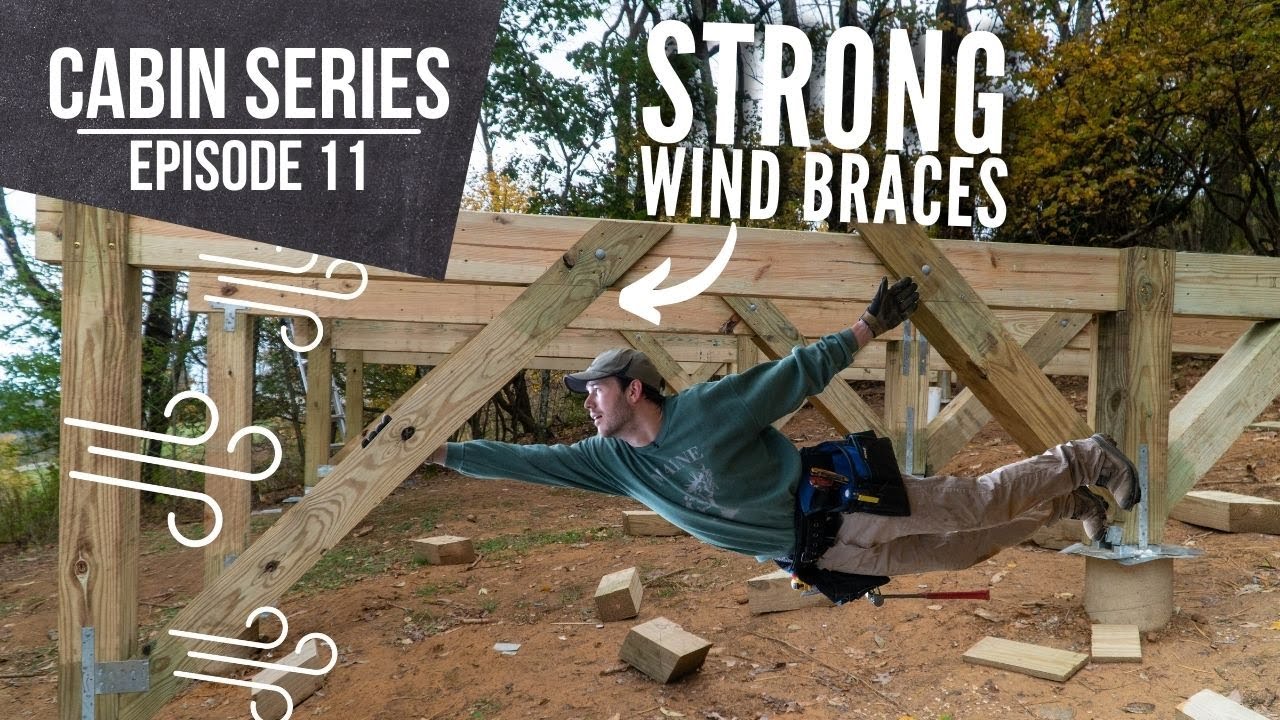 Finishing the DIY Cabin Foundation Beams and Installing Wind Braces - EP 11