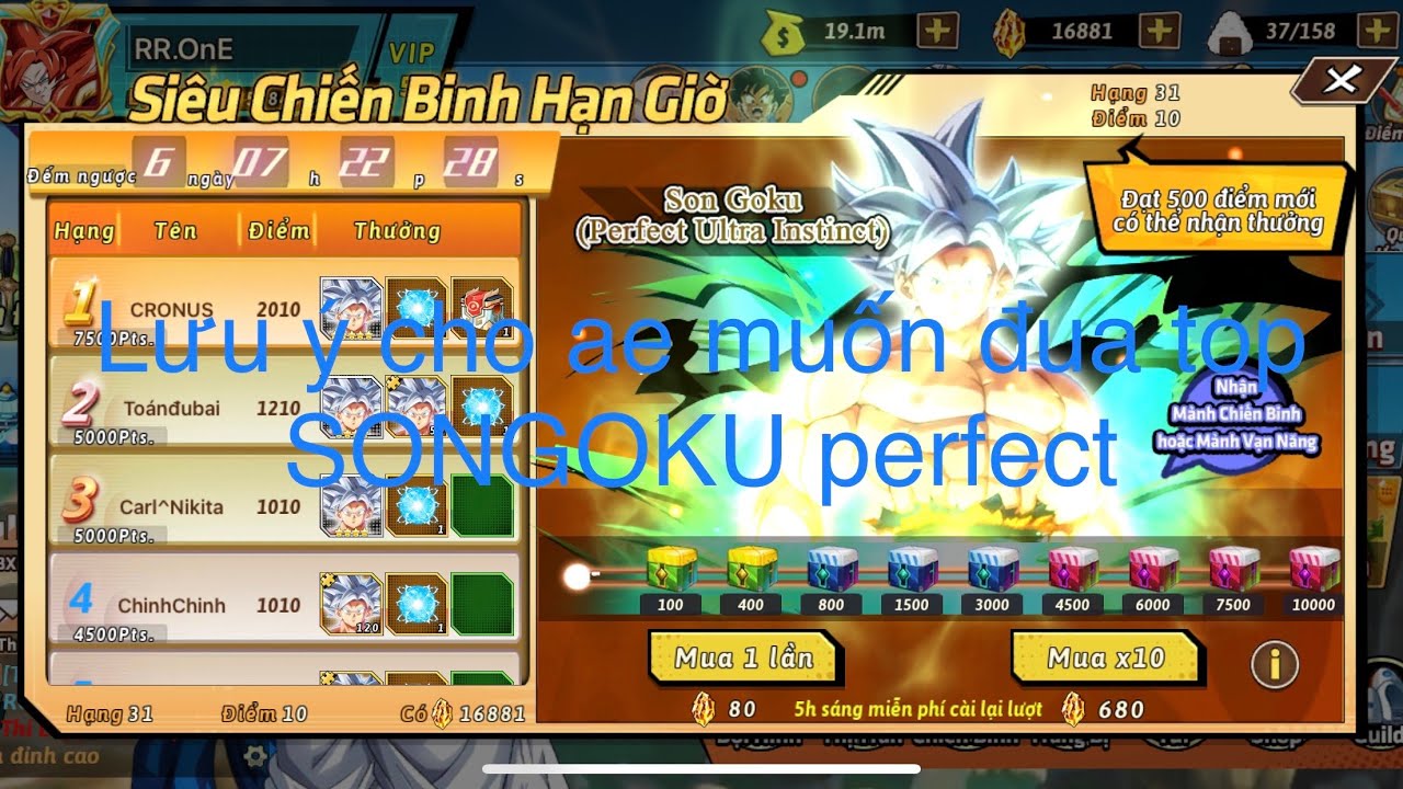Rồng thần si&ecirc;u cấp-combo si&ecirc;u cấp:Sk đua top lấy SONGOKU perfect v&agrave; những lưu &yacute; cho ae n&ocirc;ng d&acirc;n.