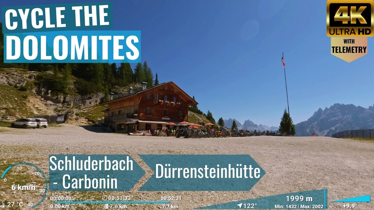 Dolomites: Ascent to the Dürrensteinhütte - Indoor Cycling Video - with Telemetry
