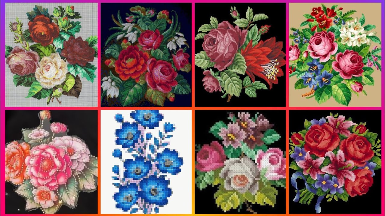 Floral cross stitch Hand embroidery  thick cotton / Beautifull Hand cross stitch