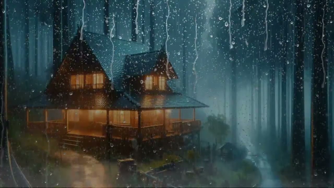 Fall Asleep in 3 Minutes with Heavy Rain & Thunderstorm Sounds on Roof at Night 🌧️⚡