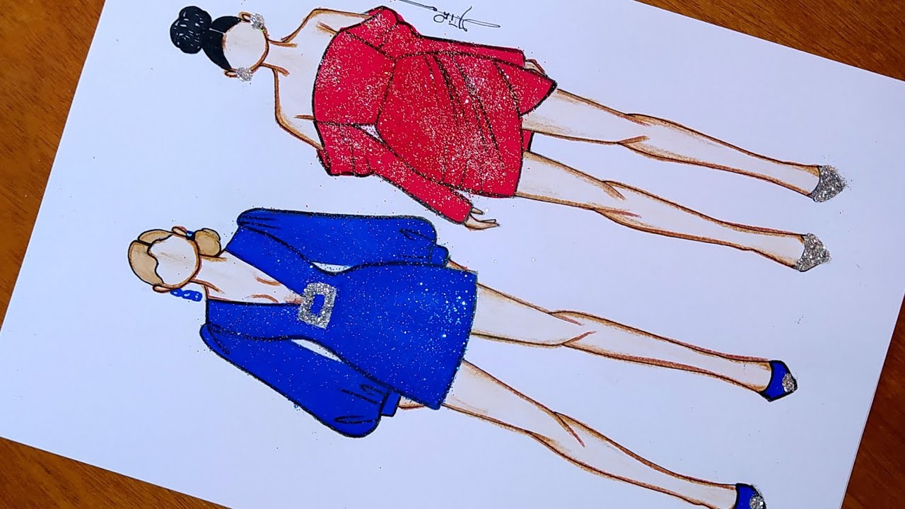رسم فساتين سهرة للكريسماس بالخطوات 🎄| رسم فساتين قصيرة | رسم ازياء بنات