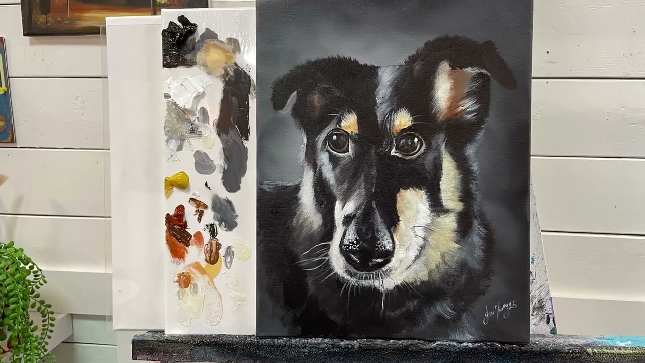 How To PAINT A DOG Portrait For Beginners! Brushstrokes / Colour Mixing / Composition