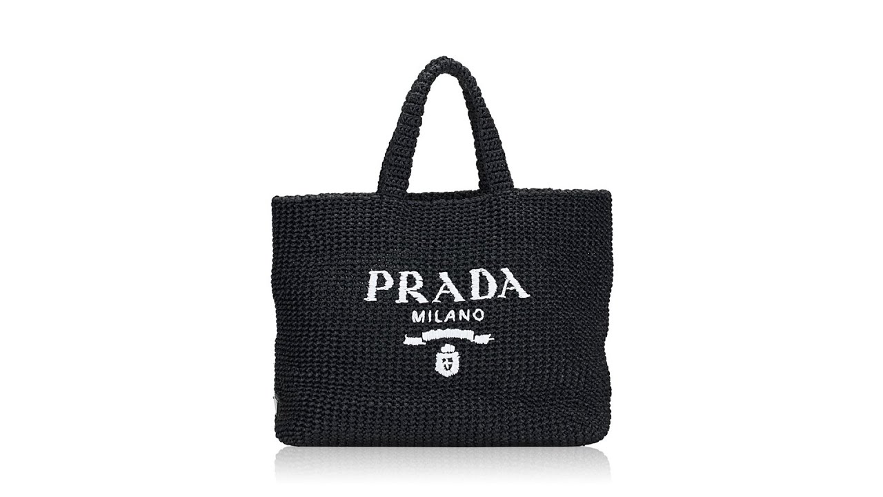 Prada 1BG392 Raffia Logo Large Tote Nero