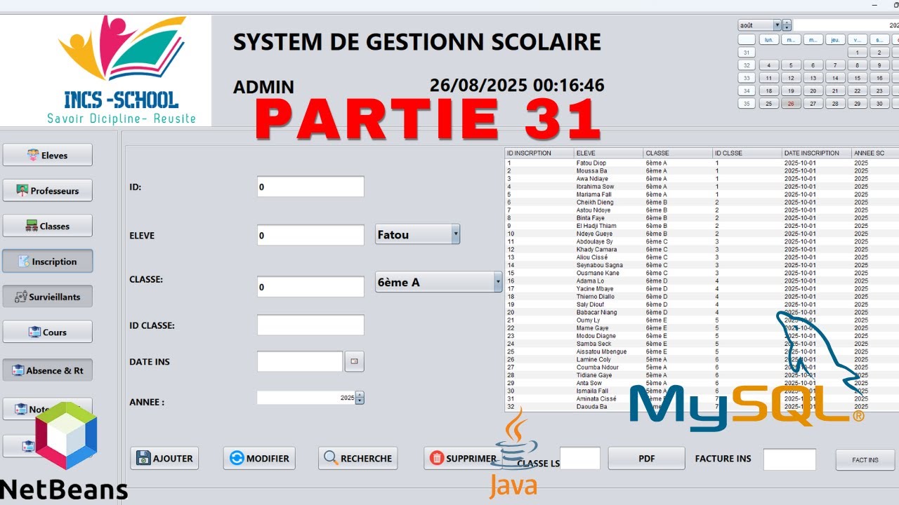 Développement d’un Logiciel de Gestion Scolaire avec Java Swing – Partie 31