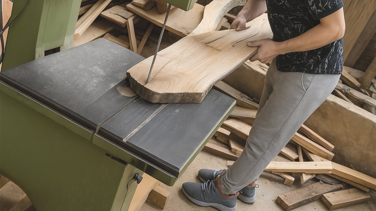 The Skillful Hands Of A Talented Carpenter Create A Table And Chairs From A Pile Of Scrap Wood