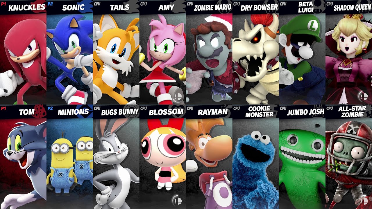 Sonic vs Mario vs Dry Bowser vs Rayman | Amy Rose vs Tails vs Knuckles in Super Smash Bros Ultimate