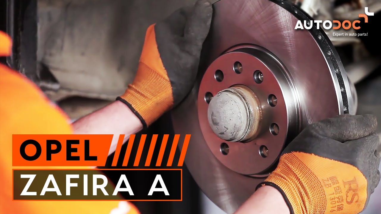 How to change front brake discs and front brake pads on OPEL ZAFIRA A TUTORIAL | AUTODOC