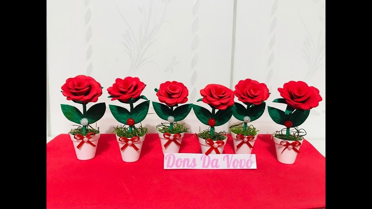 Vasinho com Mini Rosinha de Eva|Ideia de Lembrancinha|Fácil de Fazer