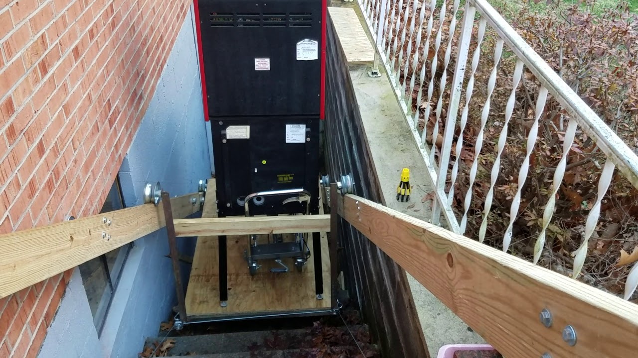 Home made DIY stair lift. Moving a heavy things down stairs the easy way!