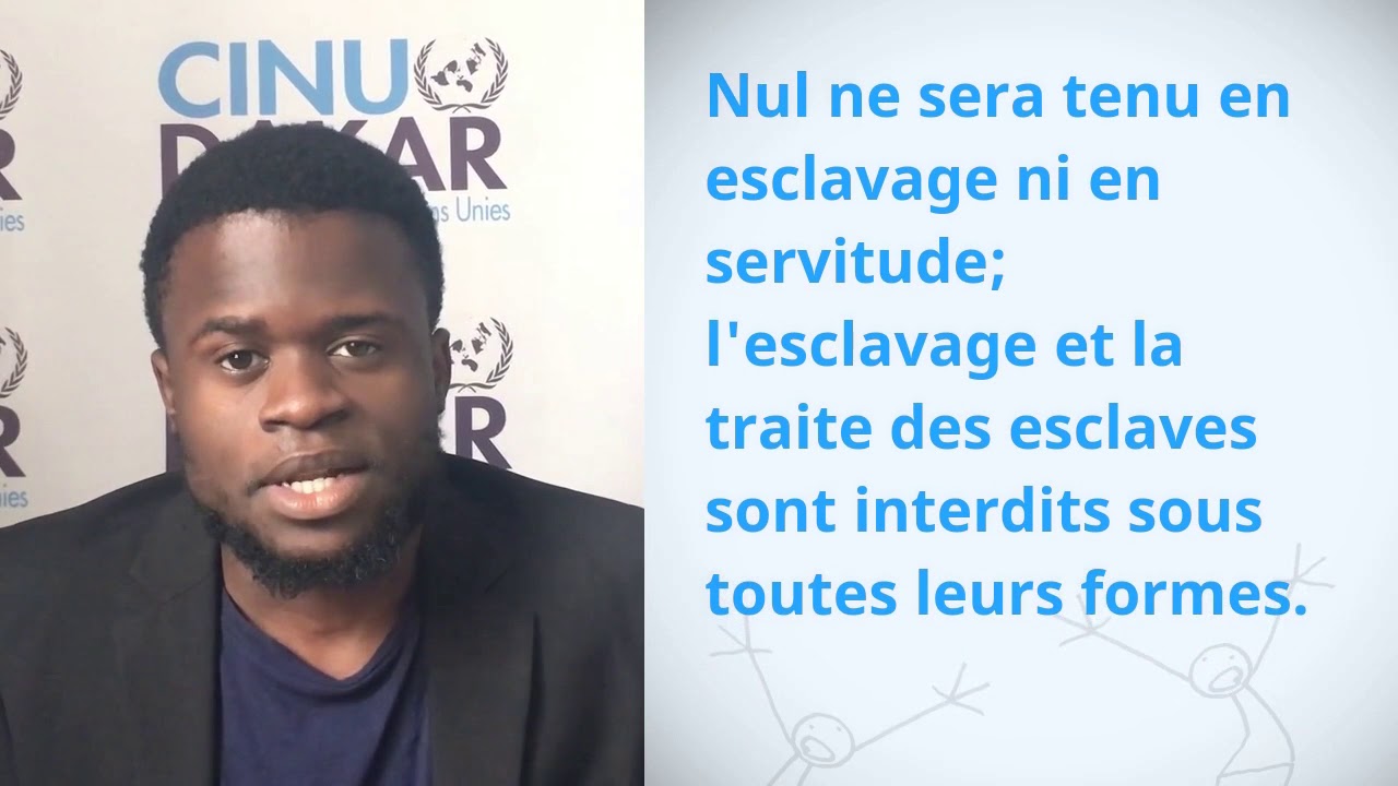 Valdez Onanina,  Senegal, reading article 4 of the Universal Declaration of Human Rights