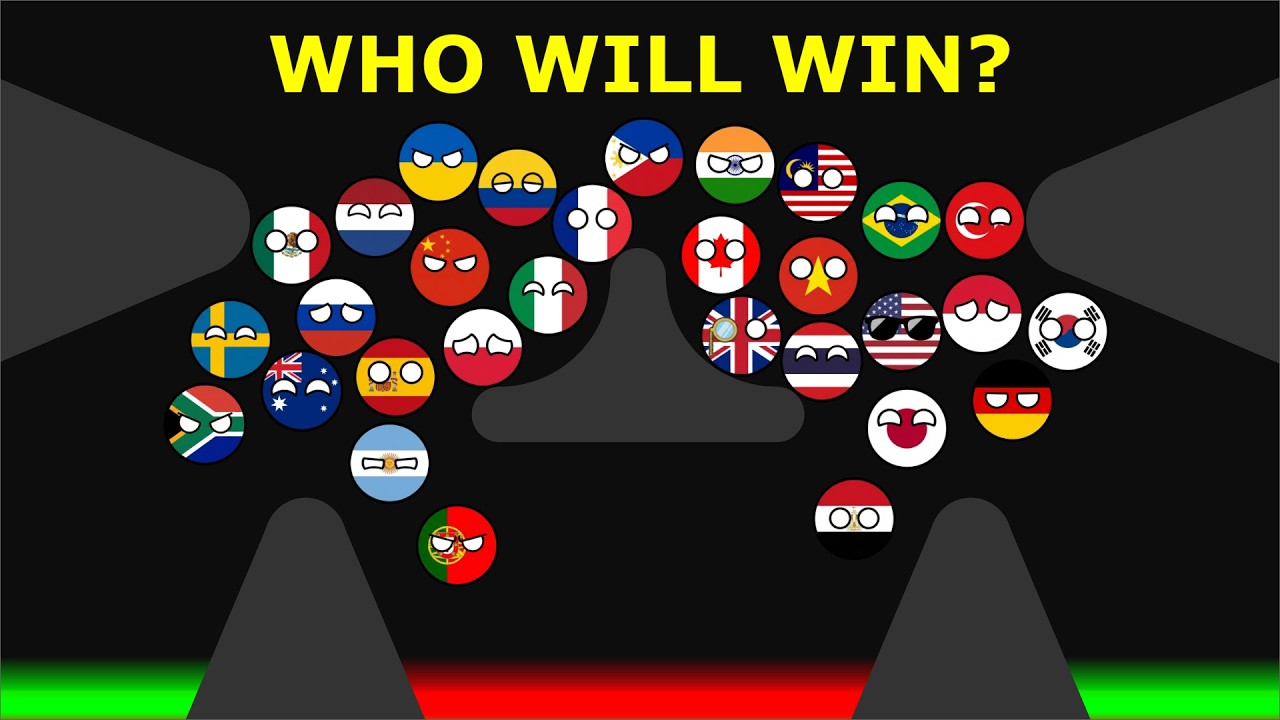 Who Will Win? 30 Countryballs Elimination Marble Race in Algodoo