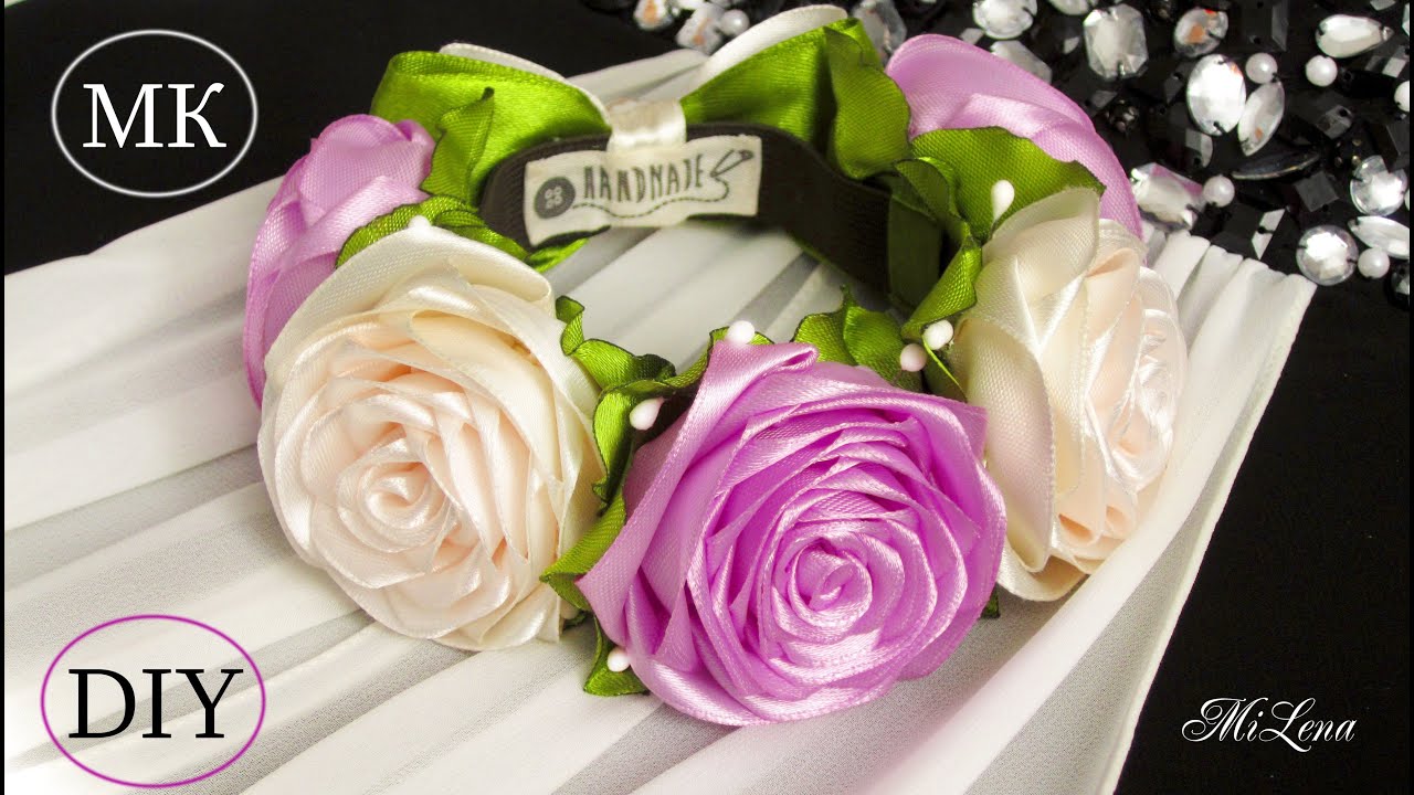 РЕЗИНКА НА ПУЧОК, МК / DIY Kanzashi Flower Bun Garland Headband / DIY Hair Bun Scrunchies Headband