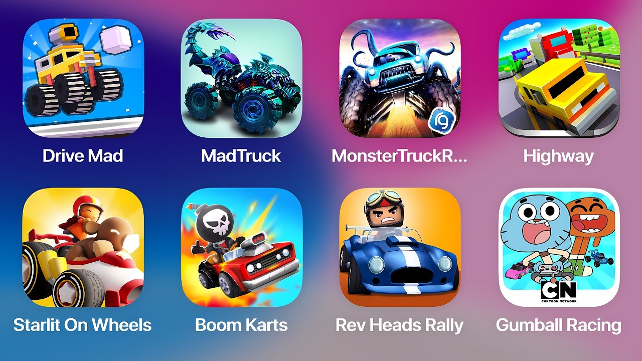 Drive Mad, Mad Truck, Monster Truck Racing, Blocky Highway, Starlit On Wheels, Boom Karts, Rev Heads