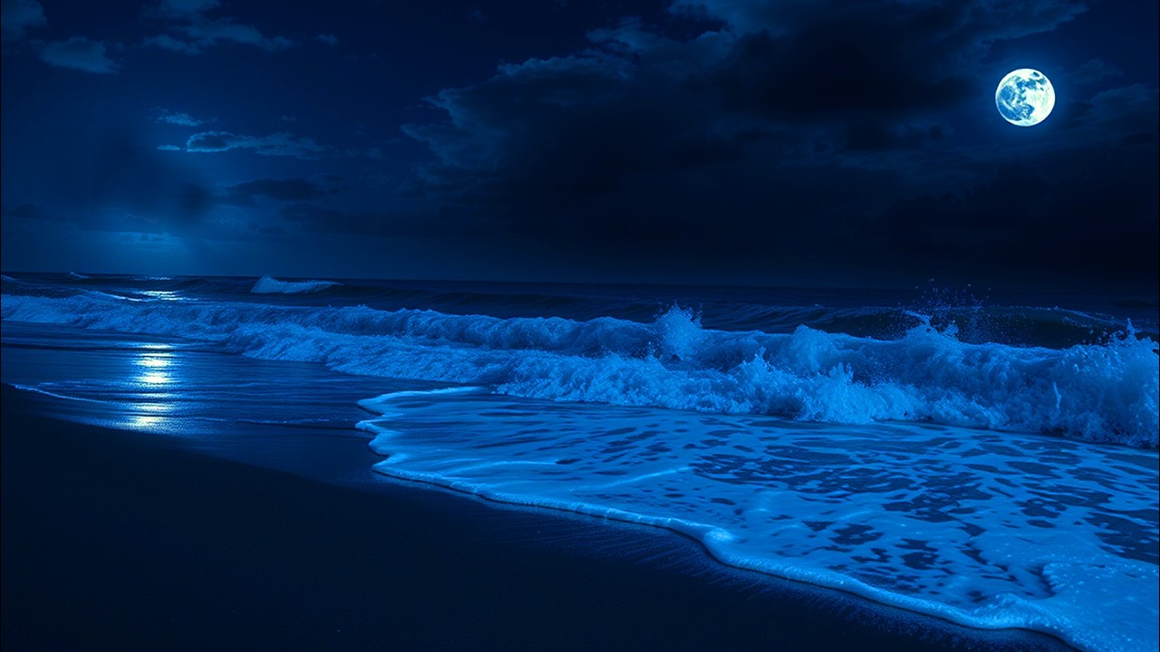 Gentle Ocean Waves at Night for Anxiety Relief