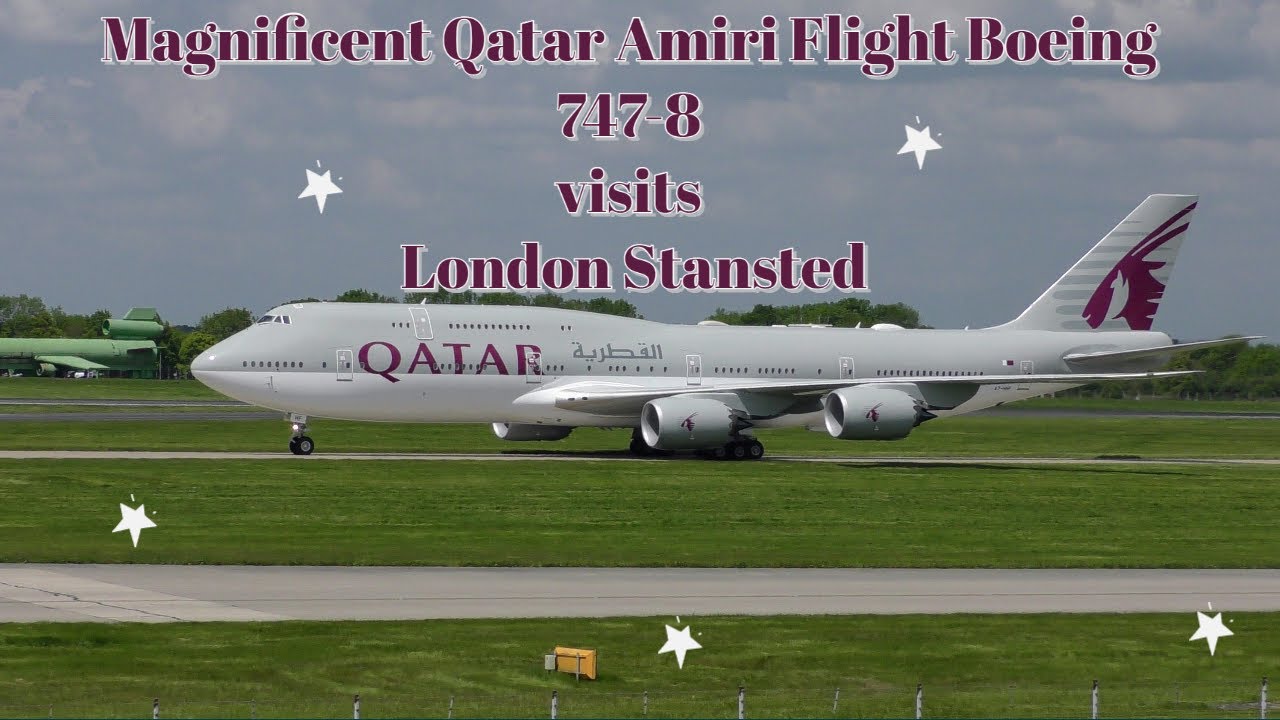 Magnificent Qatar Amiri Flight Boeing 747-8 visits London Stansted