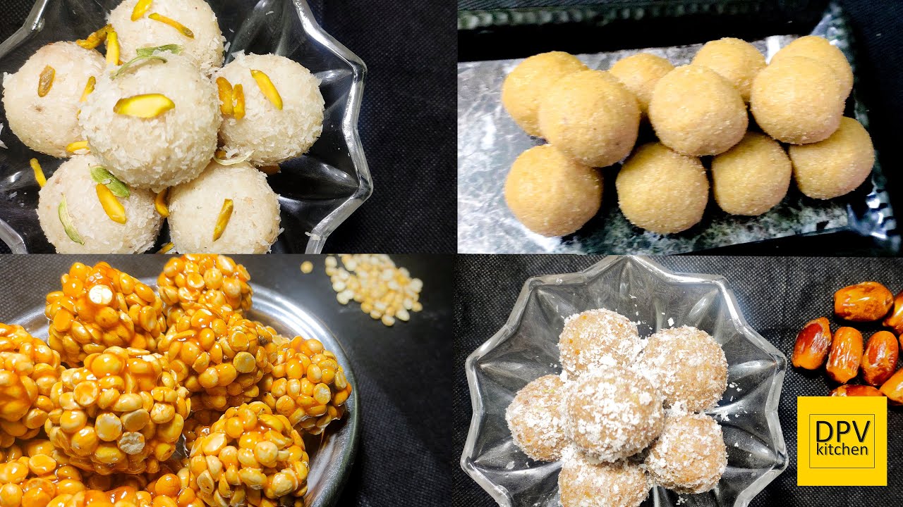 4 Healthy ladoo recipes | Putnala pappu ladoo | Dates ladoo | Sununda | Coconut ladoo recipes