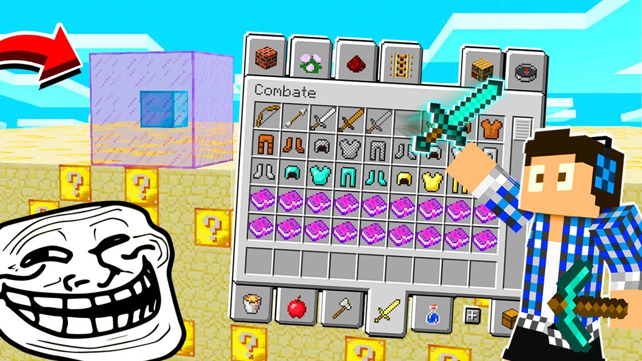 CUBÃO DE LUCKY BLOCK TROLL COM CRIATIVO PARA PEGAR ITENS NO MINECRAFT