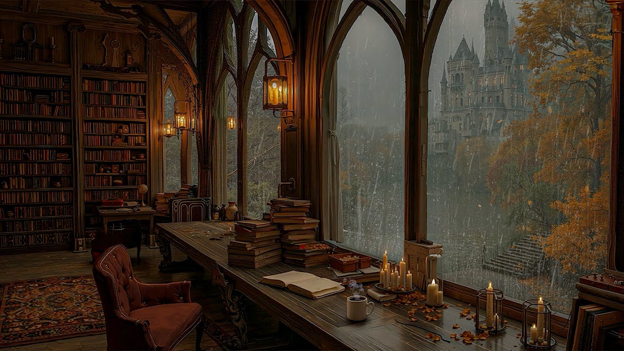 You're Reading an Classic Book in a Gothic Library  with Rain Sounds | Dark Academia for Relax Mood