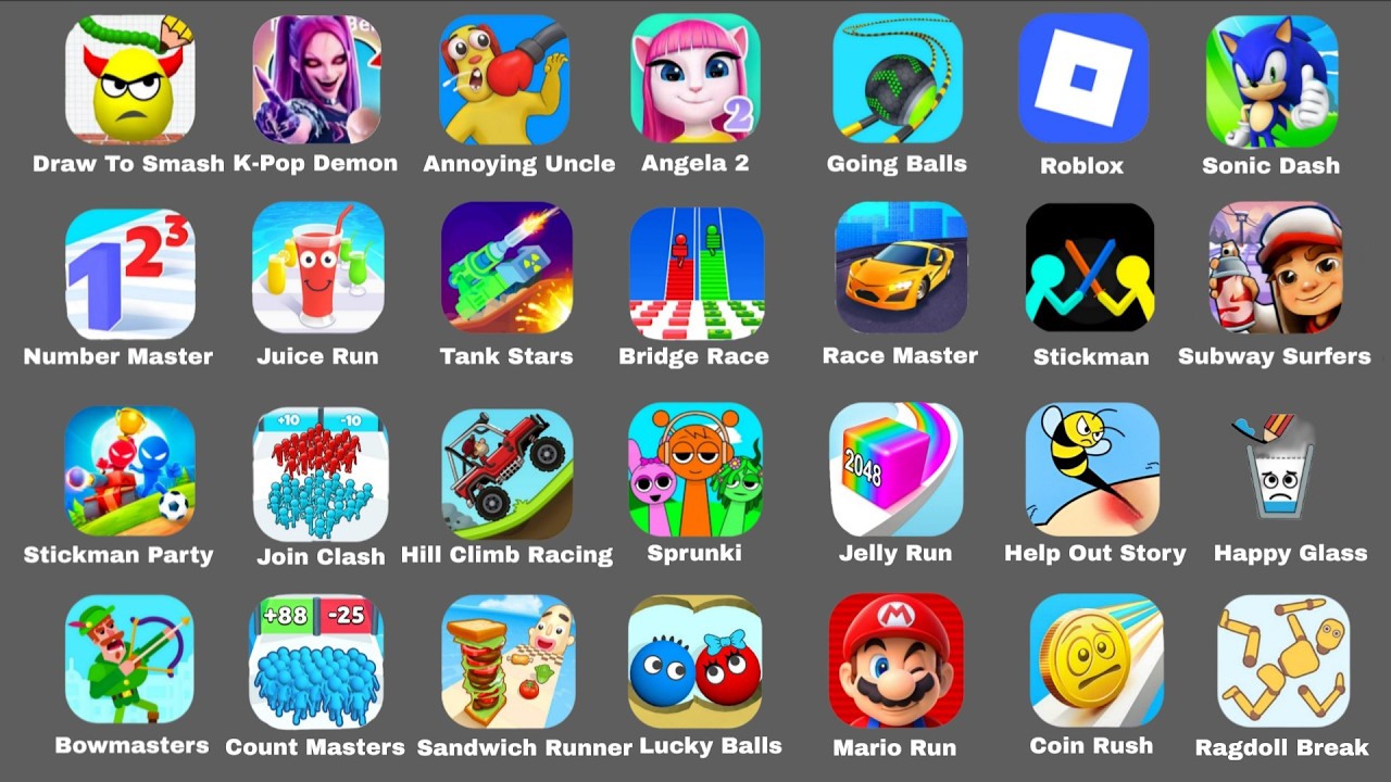 Subway Surfers,Race Master,Zombies Tsunami,Hcr 2,Granny,Stick War Legacy,Count Master,Roblox,Mario