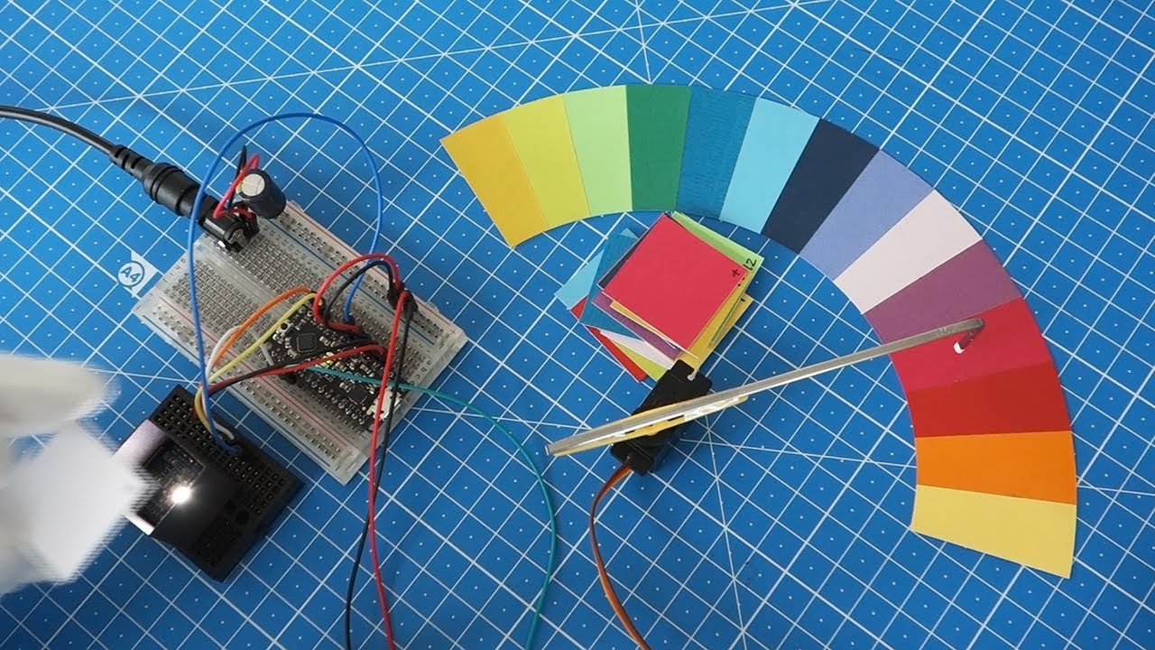 Physical computing sensor servo tutorial - Colour finder and sorter with ams TCS34725 and HD-1900A
