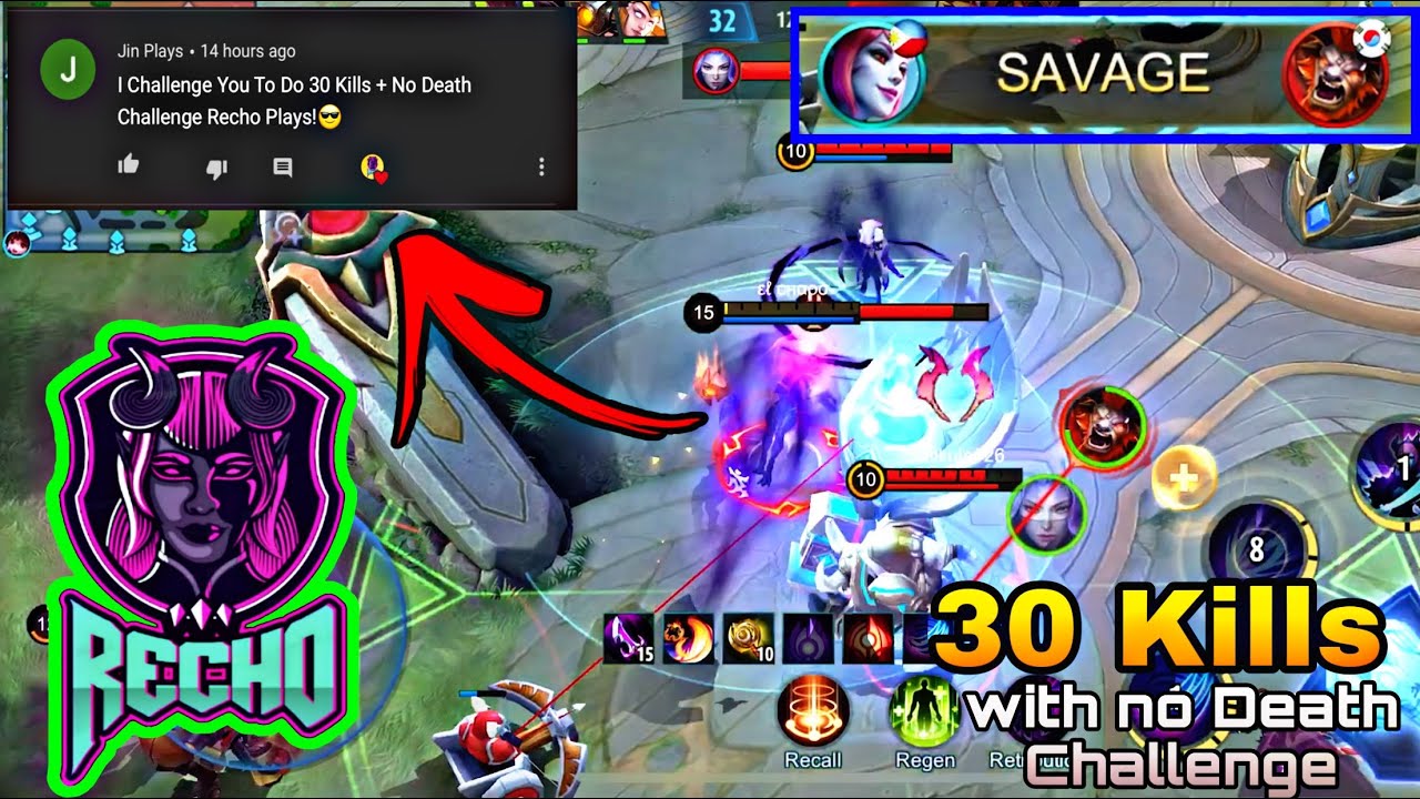 31 Kills With No Death (no recall + savage) Challenge! | Recho Plays Selena | MLBB